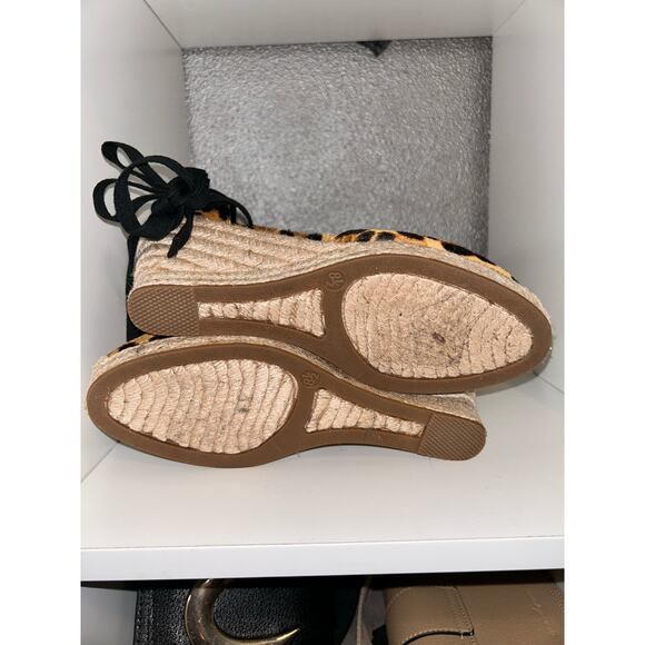 J Crew AJ166 Espadrille Wedges Leopard Print Calf Hair Ankle Tie  3.5” Heel - Picture 7 of 10